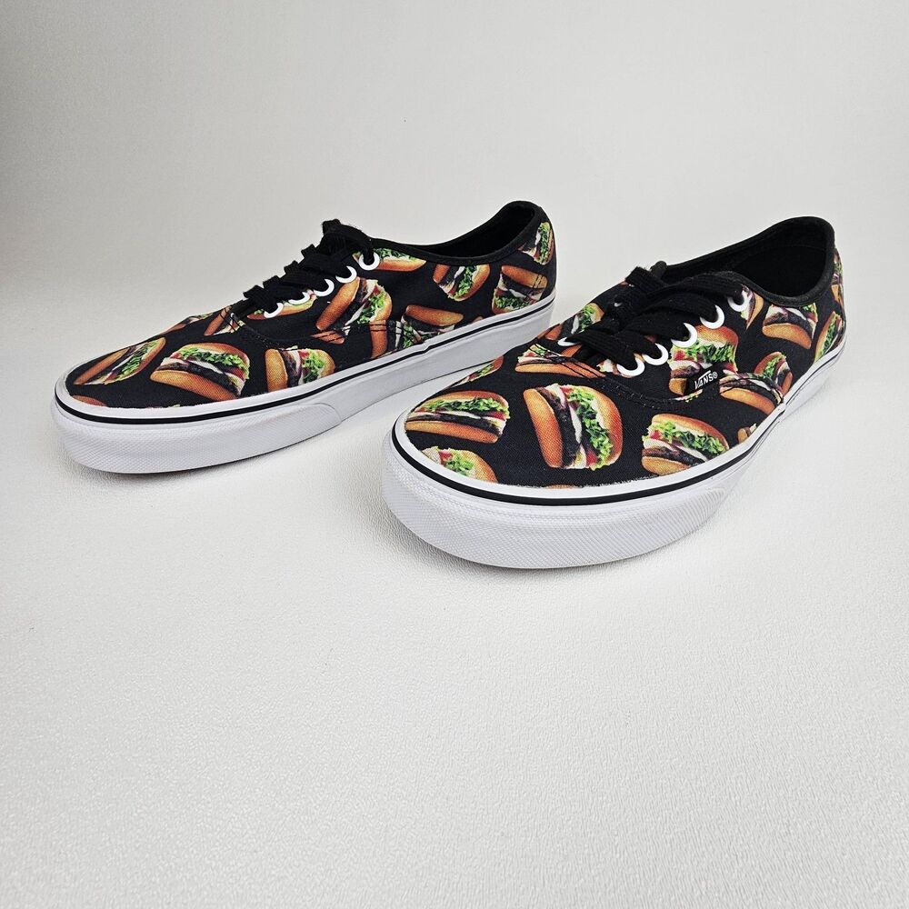Vans Authentic Hamburger Burger Print Shoes Men's 9 Women's 10.5 Black Food